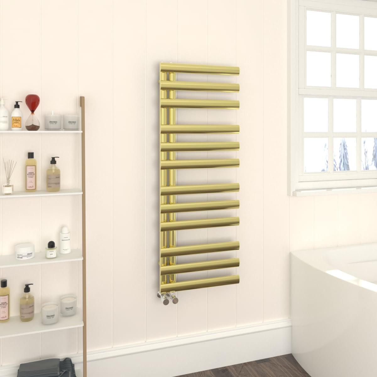 Warmehaus Brushed Brass Designer Oval Panel Heated Towel Rail 1200X450mm Bathroom Ladder Style Radiator Warmer Central Heating