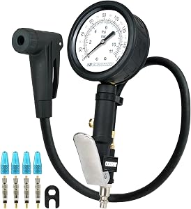 CycloSpirit Universal Bicycle Tire Inflator Gauge with Auto-Select Valve Type - Presta and Schrader Air Compressor Tool (Dial 3" Oversized)