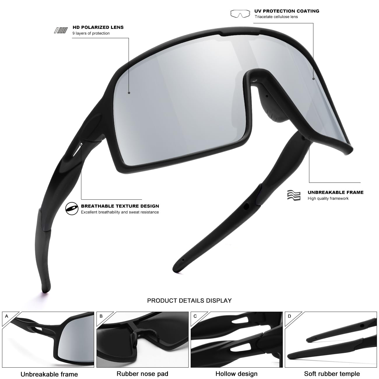 SEKKAF Polaryzacyjne sportowe okulary przeciwsłoneczne dla mężczyzn i kobiet, okulary rowerowe, ochrona przed promieniowaniem UV, do roweru górskiego, biegania, wędkowania