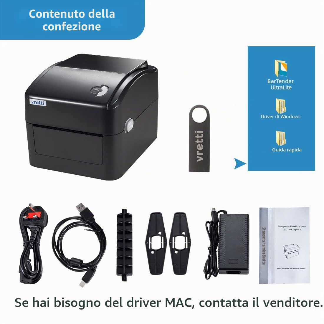 vretti Stampante per Etichette di Spedizione, Stampante Termica per Etichette 4x6 per Pacchetti di Spedizione, per Piccole Aziende UPS Amazon