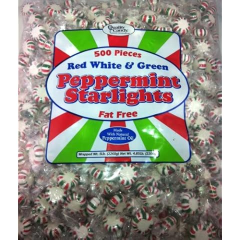 Quality Candy Peppermint Starlights - Red White & Green Color Candy - 5 Lb Bag Cover