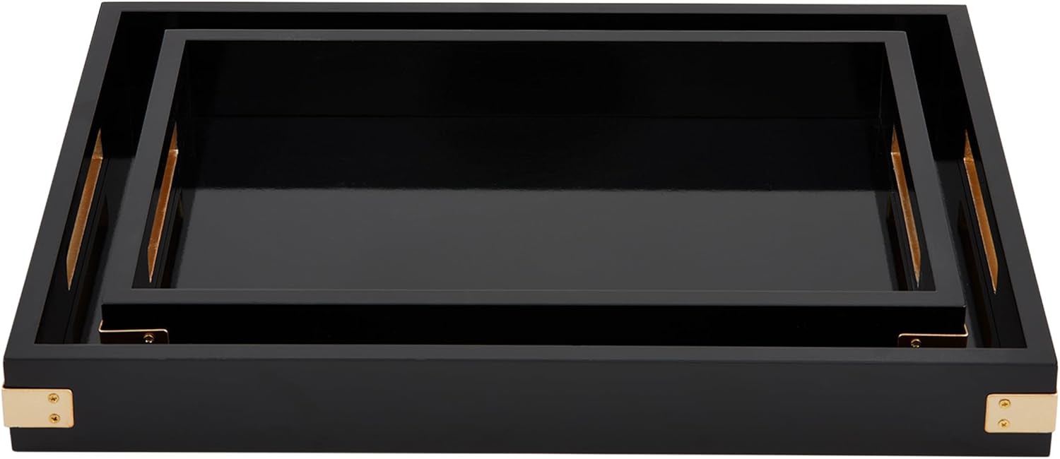 Mud Pie Black Brass Lacquer Trays; Small 10" x 15" | Large 13" x 18"