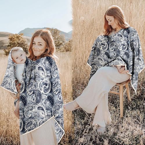 Image of Pepperika Rayon Nursing Cover for Breastfeeding Mother Multiuse Poncho Style Shawl Feeding Cover for Nursing Mom Scarf with Buttons Cotton Feeding Apron (Pack of 1) Multicolour /Blue