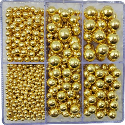 Gold Pearl Sprinkles for Cake Decorating, 4 Sizes Mix Size Sugar Pearls for Cupcake Topper, Ice Cream, Donuts, Baking Decoratings (2mm, 4mm, 7mm, 10mm)