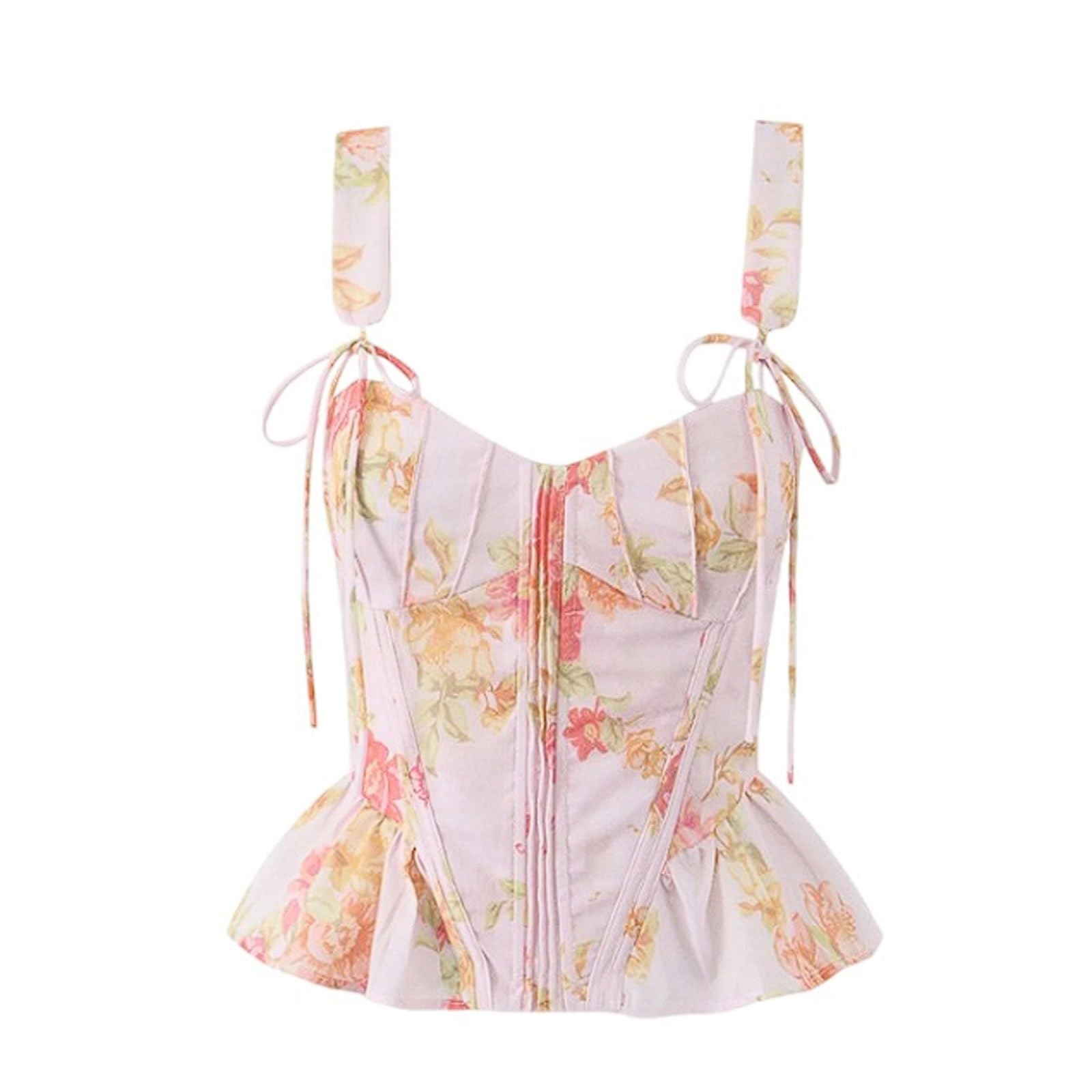 Camiseta sin Mangas for Mujer, Top Corto con Estampado de diseñador, Ajustado a la Cintura, Borde Volantes, for Primavera y Vacaciones en Playa