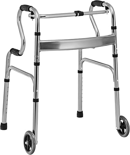 Nightcore - Andador plegable de aleación de aluminio de hasta 440 libras, caminador plegable con 2 ruedas y reposabrazos de dos niveles, ayuda de