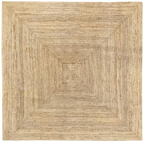 HAMID Alfombra Yute Alhambra Color Natural Cuadrada- Alfombra 100% Fibra de Yute, Trenzado a Mano, Alfombras de Salón, Comedor, Dormitorio, Pasillos, Color Natural (200x200cm)