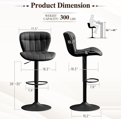 Miniatura 2 de Furniliving Juego de 4 taburetes de bar modernos, de piel sintética para isla de cocina, taburetes giratorios tapizados de altura con respaldo,