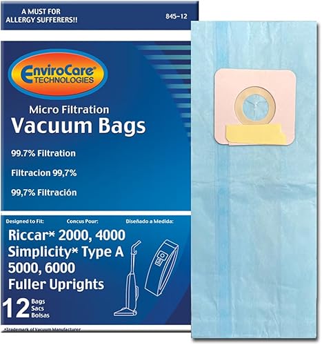 EnviroCare Bolsas de polvo para aspiradora de microfiltración de repuesto hechas para adaptarse a Riccar 2000, 4000 y Vibrance Series. Simplicity
