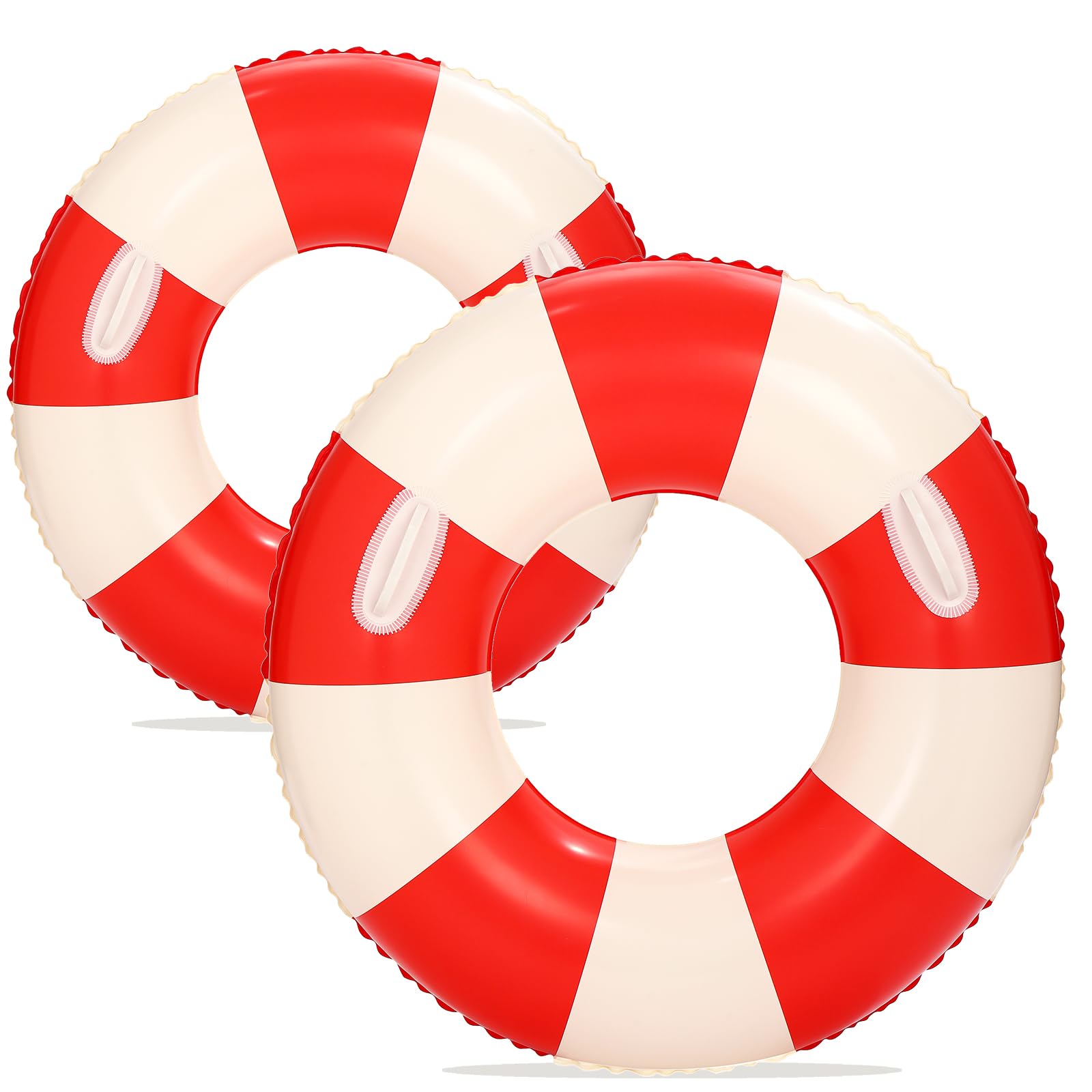 Set of 2 Inflatable Pool Floats for Adults 30" and 43"- Striped Floaties Pool Tubes Swim Rings with Handles Inflatable Pool Float for Swimming Pool Party Lake Beach Adults (Red, 30 in+ 43 in)