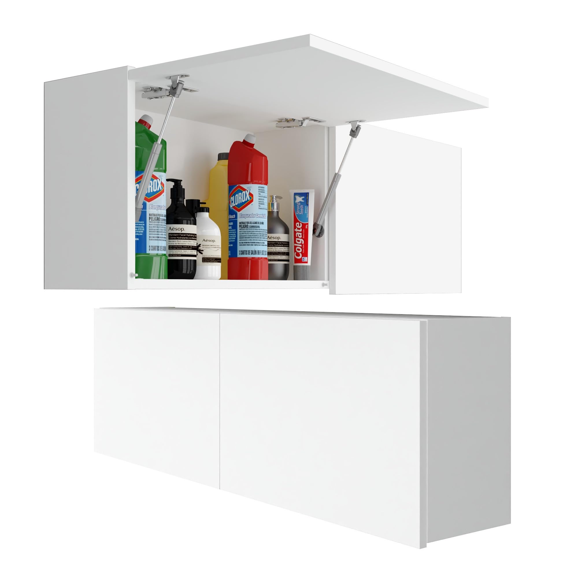 Badezimmerschrank Laura Hängeschrank Badezimmermöbel Klappbarer Badezimmer Wandschrank Teleskopöffnung - Mattweiß/Mattweiß, Maße 39 x 120 x 23 cm