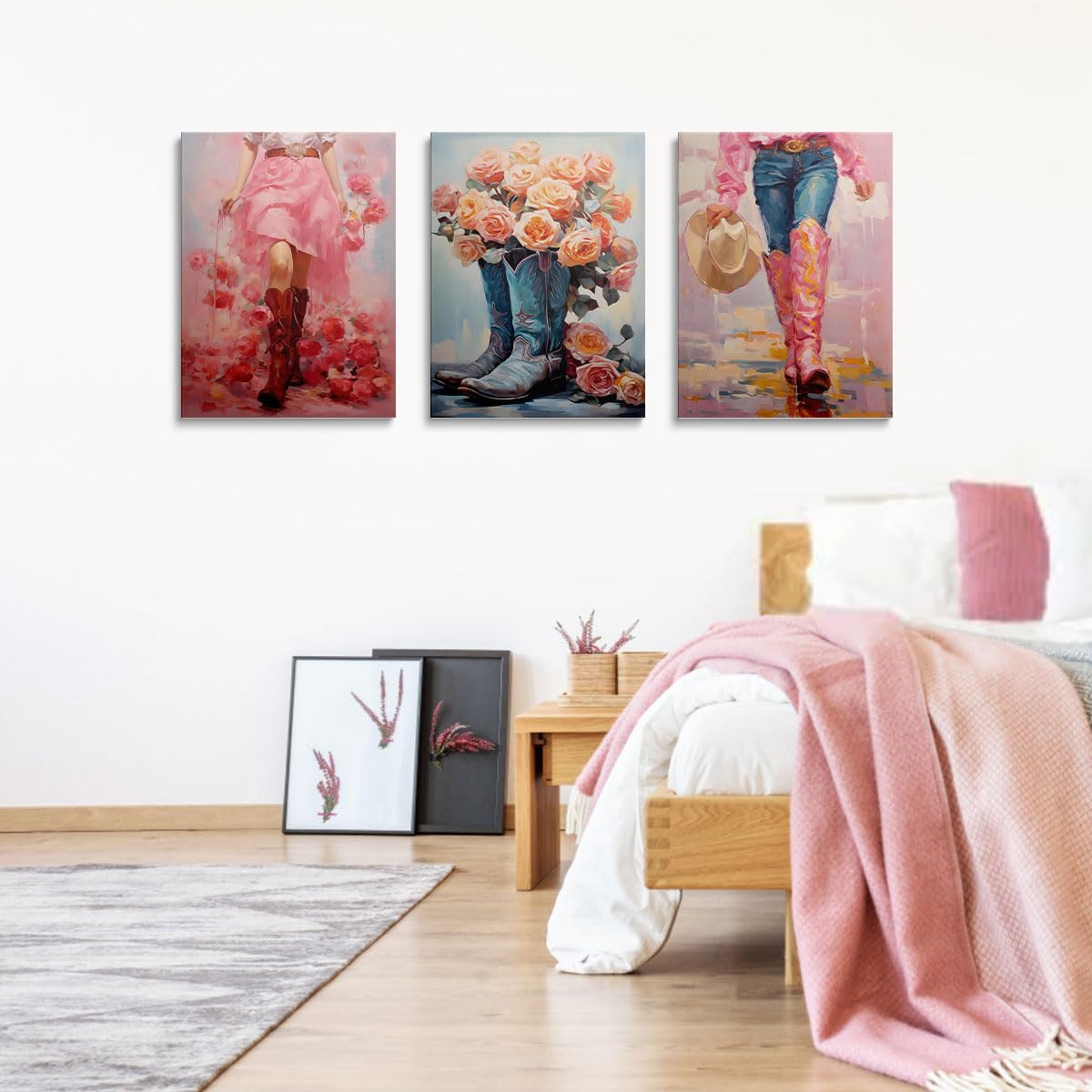 prinfantasy Wall Art for Living Room Framed Canvas Flowers Room Decor Aesthetic Bedroom Modern Artwork Pink Floral Prints Home Decoration GYH0048 - Image 4