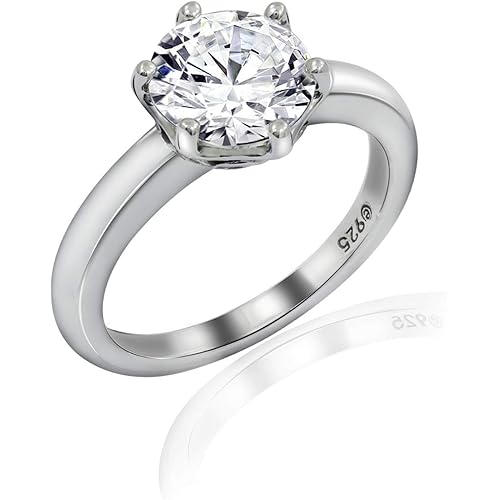 Amazon Collection Platinum or Gold Plated Sterling Silver Round Cut Solitaire Ring Made with Infinite Elements Zirconia