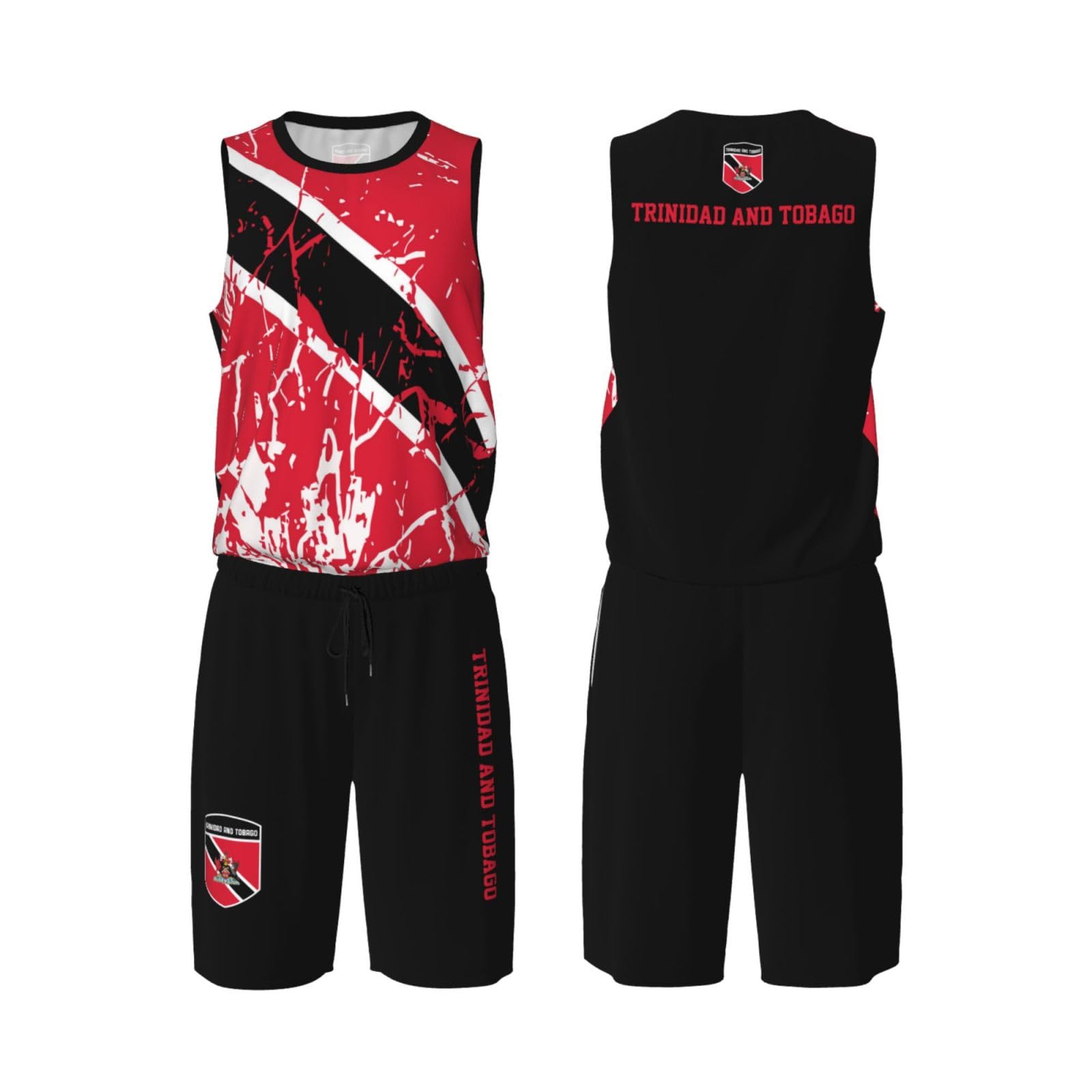 Trinidad and Tobago Flag Grain (2) Basketball Jersey Uniform Suit for Men Women Adults Training Athletic Set