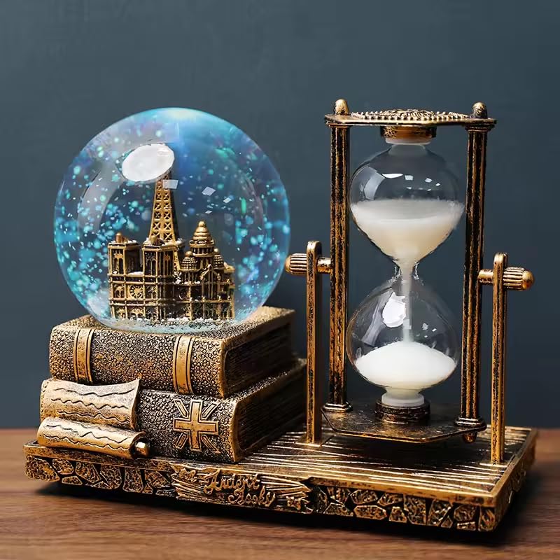Sajani Music Crystal Snow Globe with Hourglass Timer, Vintage LED...