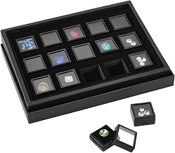 PH PandaHall Gemstone Display Boxes, Black Plastic Gem Box Loose Diamond Conrainers Jewelry Holder with 1.16" 15pcs Small Black Square Storage Box with Sponge for Small Item, Gems, Diamonds
