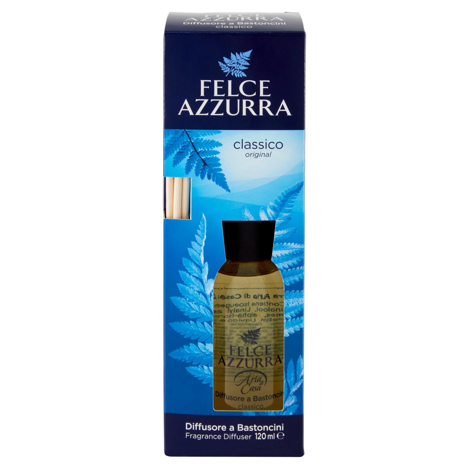 Felce Azzurra Lot de 6 désodorisants avec bâtonnets Classico – Diffusore a Bastoncini – Parfum classique 120 ml + porte-clés Beni Culinari
