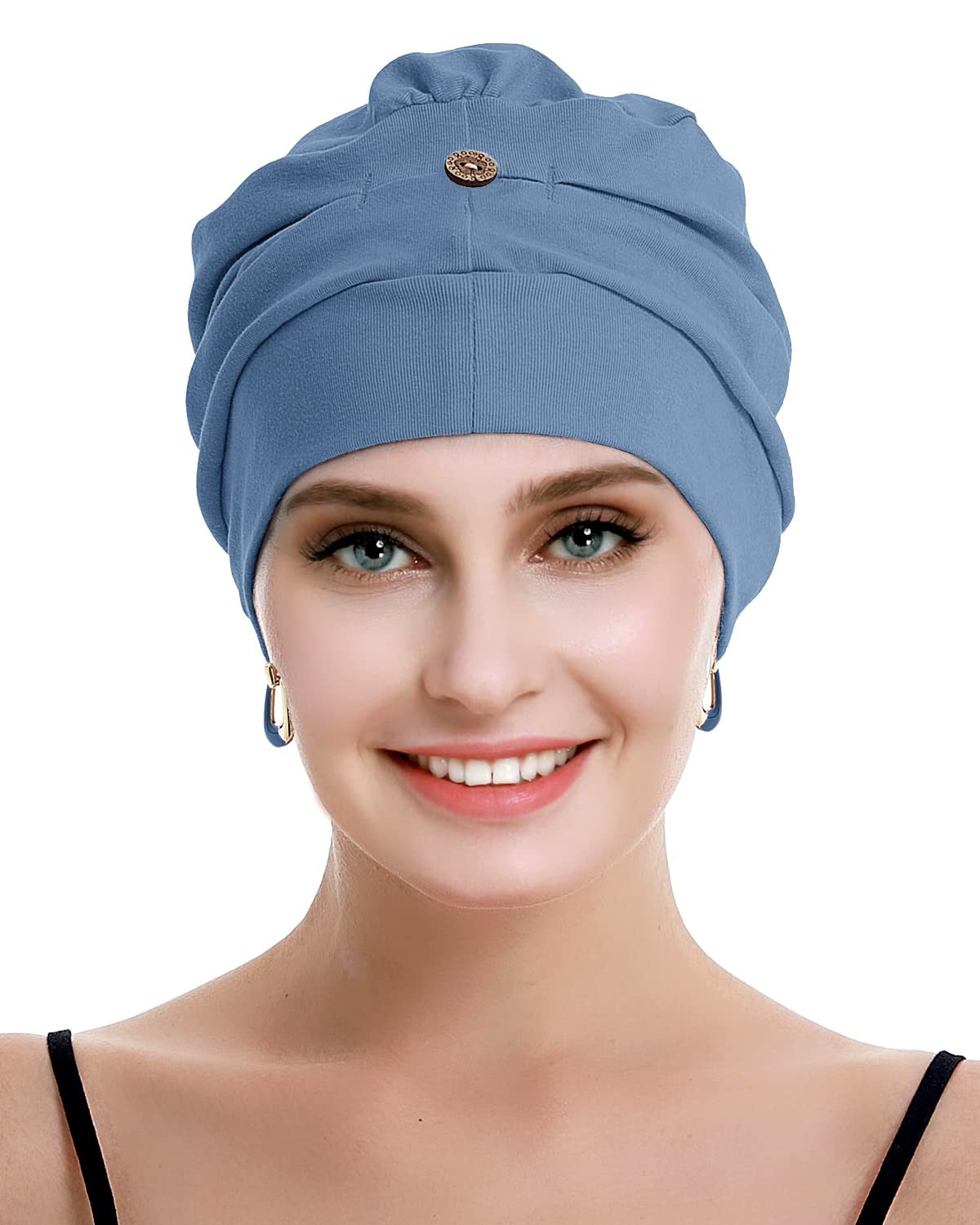 osvyo Chemo Headwear for Women Cancer Hairloss Hat - Cotton Lightweight Headwear,Cerulean Blue