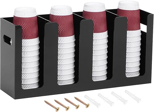 uxcell Dispensador de taza de café desechable de montaje en pared con asas, taza de bebida calientefría y soporte de tapa, organizador de