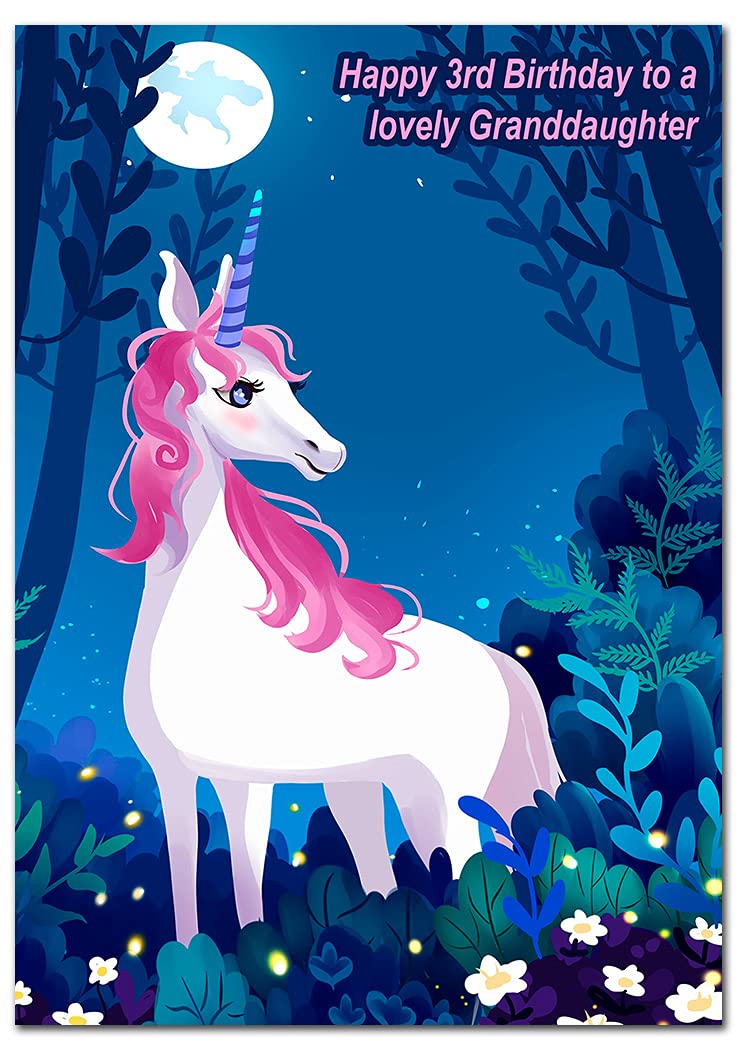 Extra Large Unicorn Granddaughter 3rd Birthday Card - 3 Year Old Girl - XL Big thick A4 size - Beautiful Cute Greeting - Young Child Children Schoolgirl - Huge Happy Wishes - UK Eco-Friendly