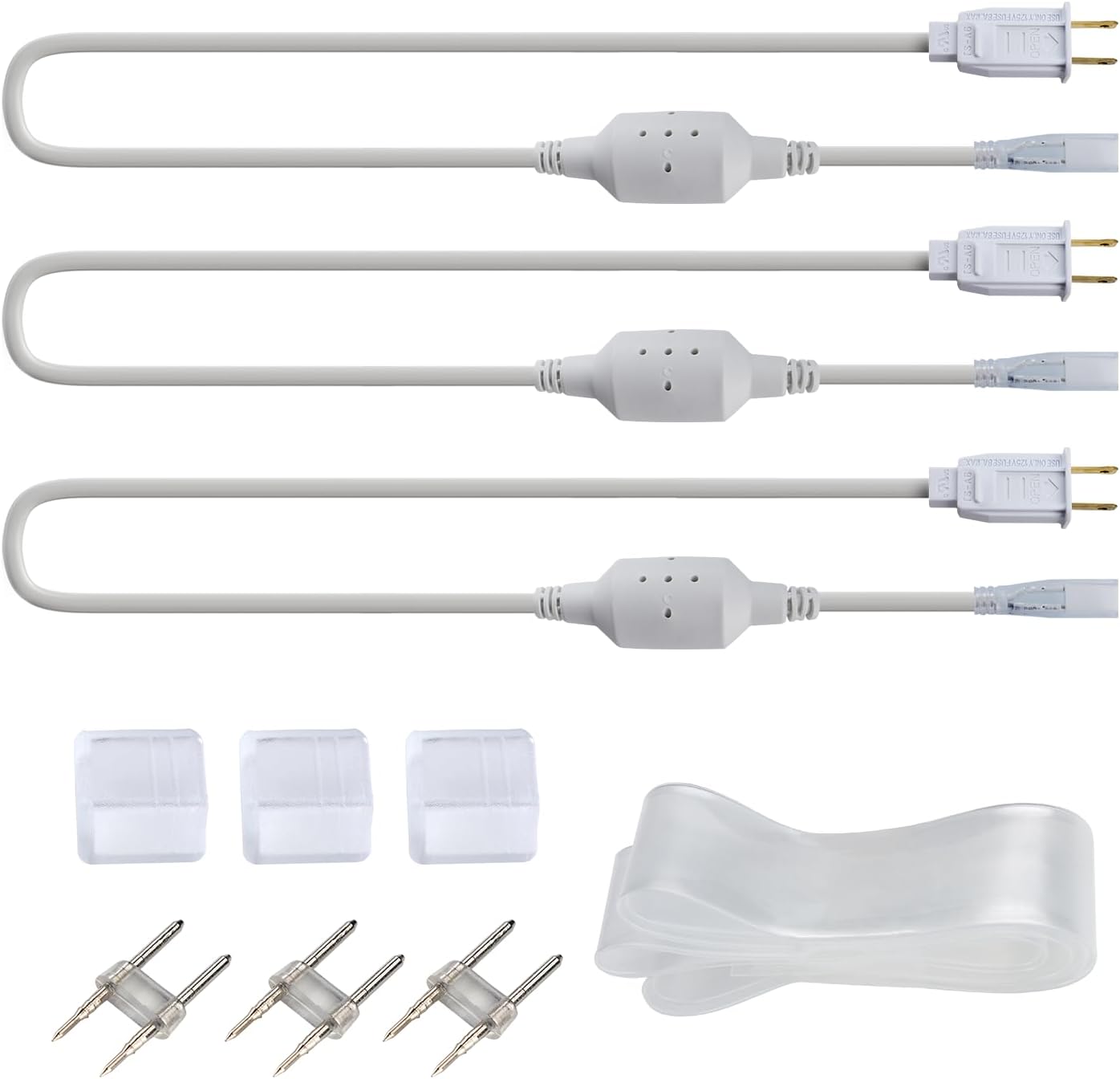 GZBtech Power Cord Set of 3 for 0.45’’x0.29’’ Vivid LED Strip Light Series, 5FT Power Cable with Plug+End Cap+ Pins+Heat Shrink Tube for Cutting Needs