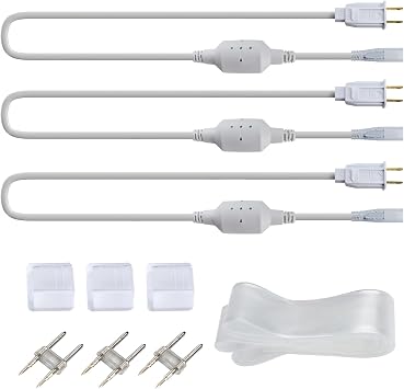 GZBtech Power Cord Set of 3 for 0.45x0.29 Vivid LED Strip Light Series, 5FT Power Cable with Plug+End Cap+ Pins+Heat Shrink Tube for Cutting Needs