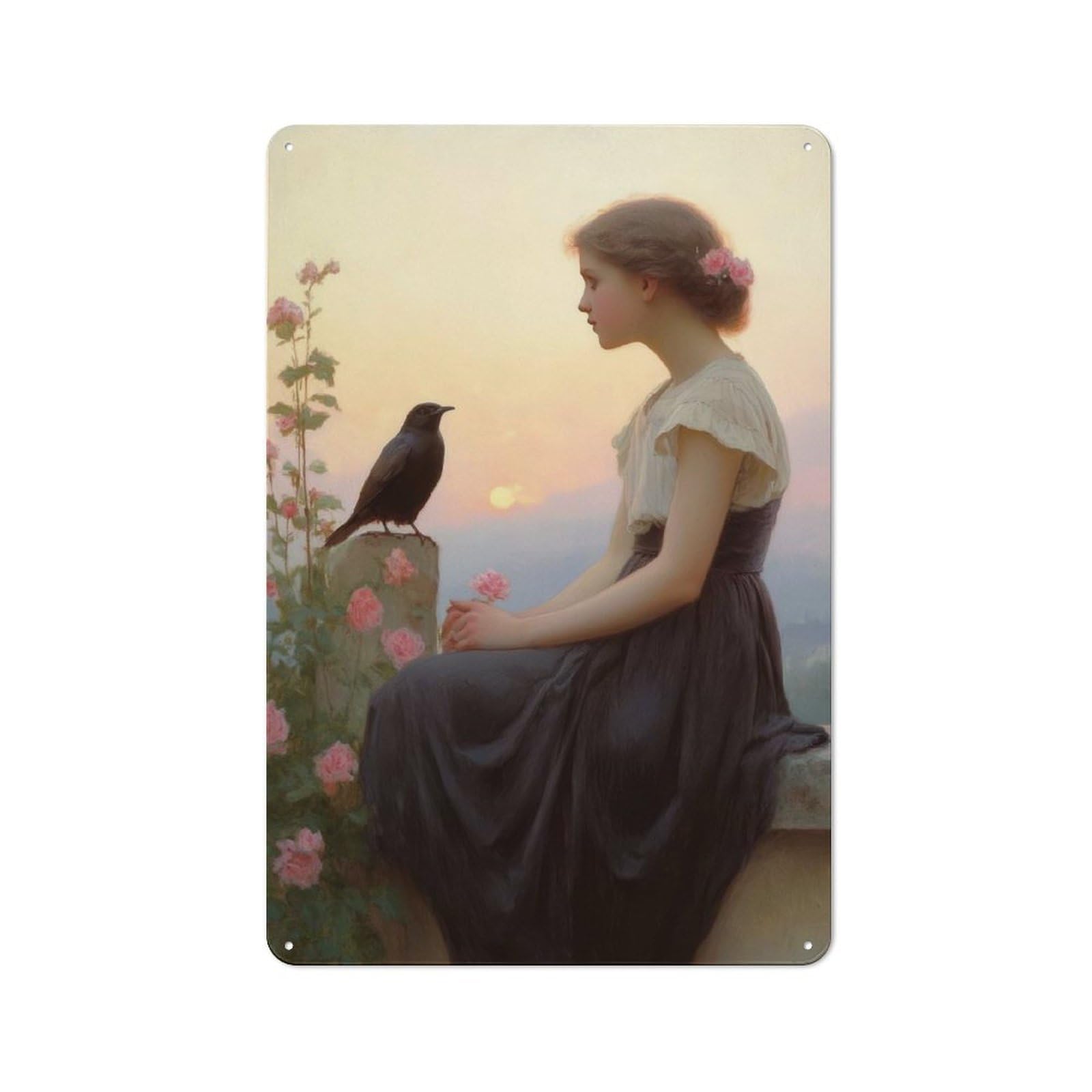 Junmoney Girls And Bird At Sunset Vintage Vintage Metal Sign 30X20cm Featuring Room Wall Plaque For Flat, Dorm Room, Lounge Or Cafe
