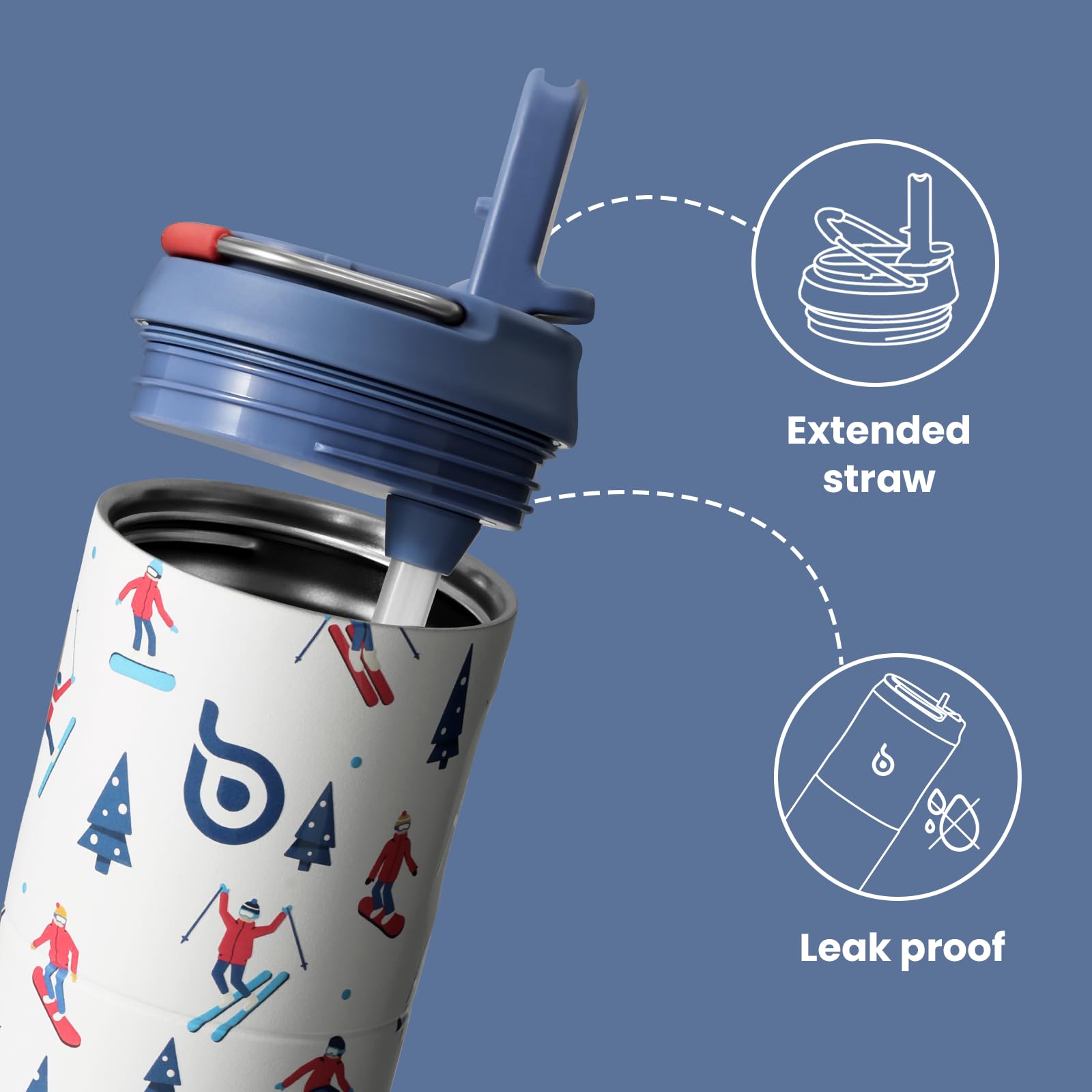 Insulated Water Bottle 700ml(24oz) with Straw, Lid, and Handle - Stainless Steel Sports Travel Gym Bottle for Men and Women (Skiing) - Image 3