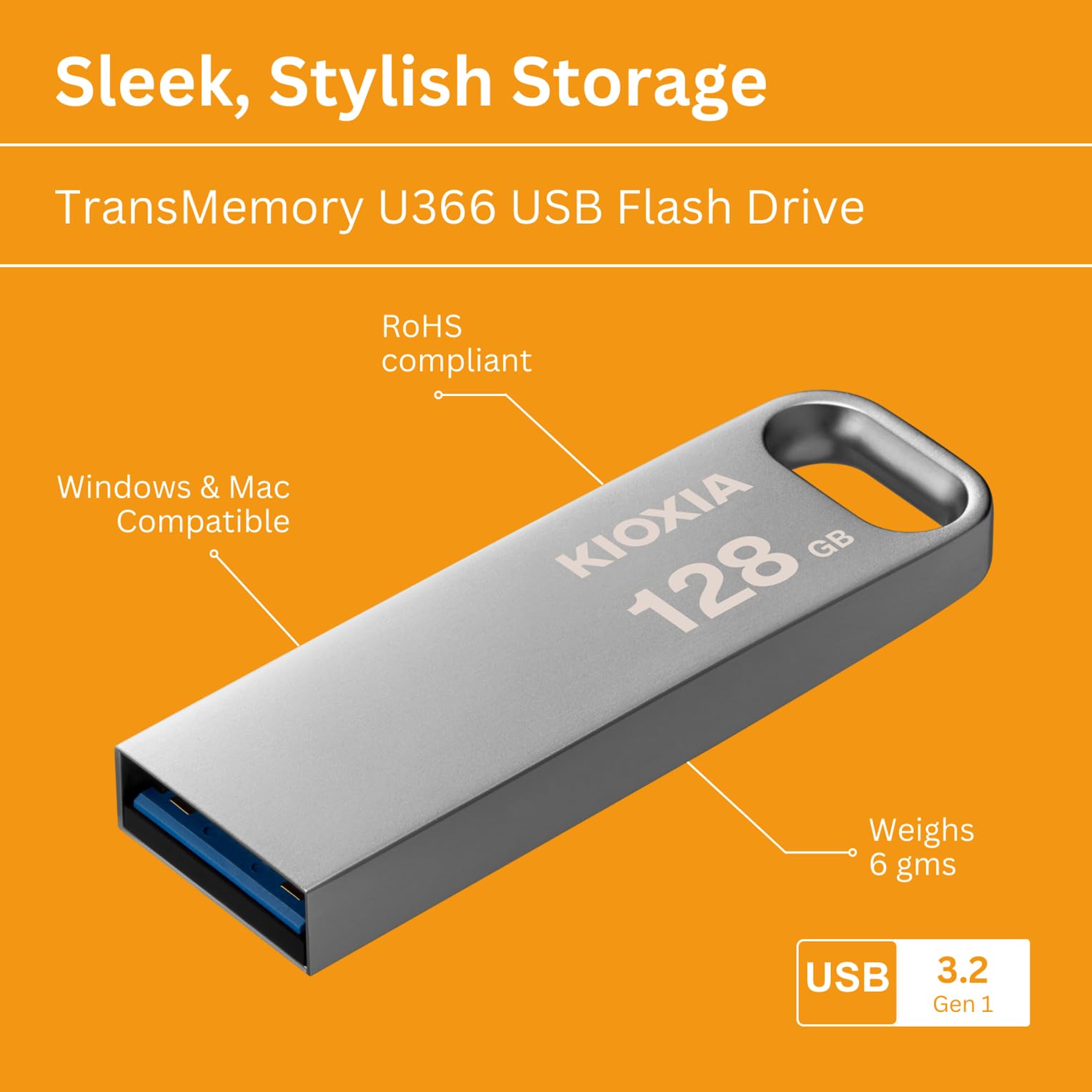 KIOXIA TransMemory U366 128GB USB Flash Drive - White -2
