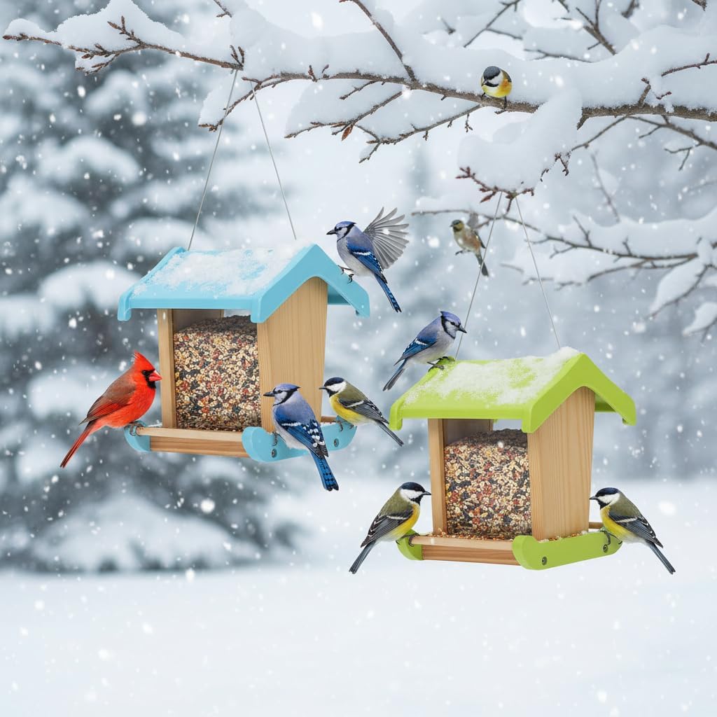 2Pk Hopper Bird Feeders for Outside - DIY Birdfeeder Kit for Adult to Build - Weather Proof Composite Material + 3Lbs Compacity- Hanging Birdfeeder for Outdoor -STEM Project(Blue+Green