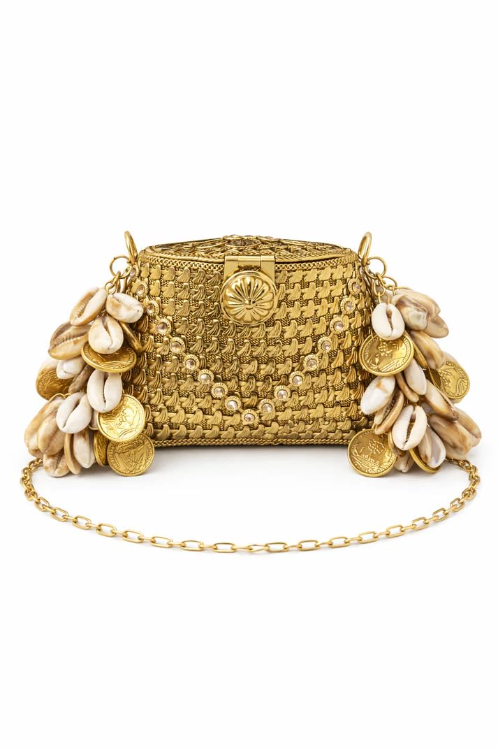 Ziva Cowrie Clutch Bag for Women | Embellished Party Mini Clutch with Sling Chains, Metal Clasp Closure, Ideal for Wedding & Festive Occasions-image-14