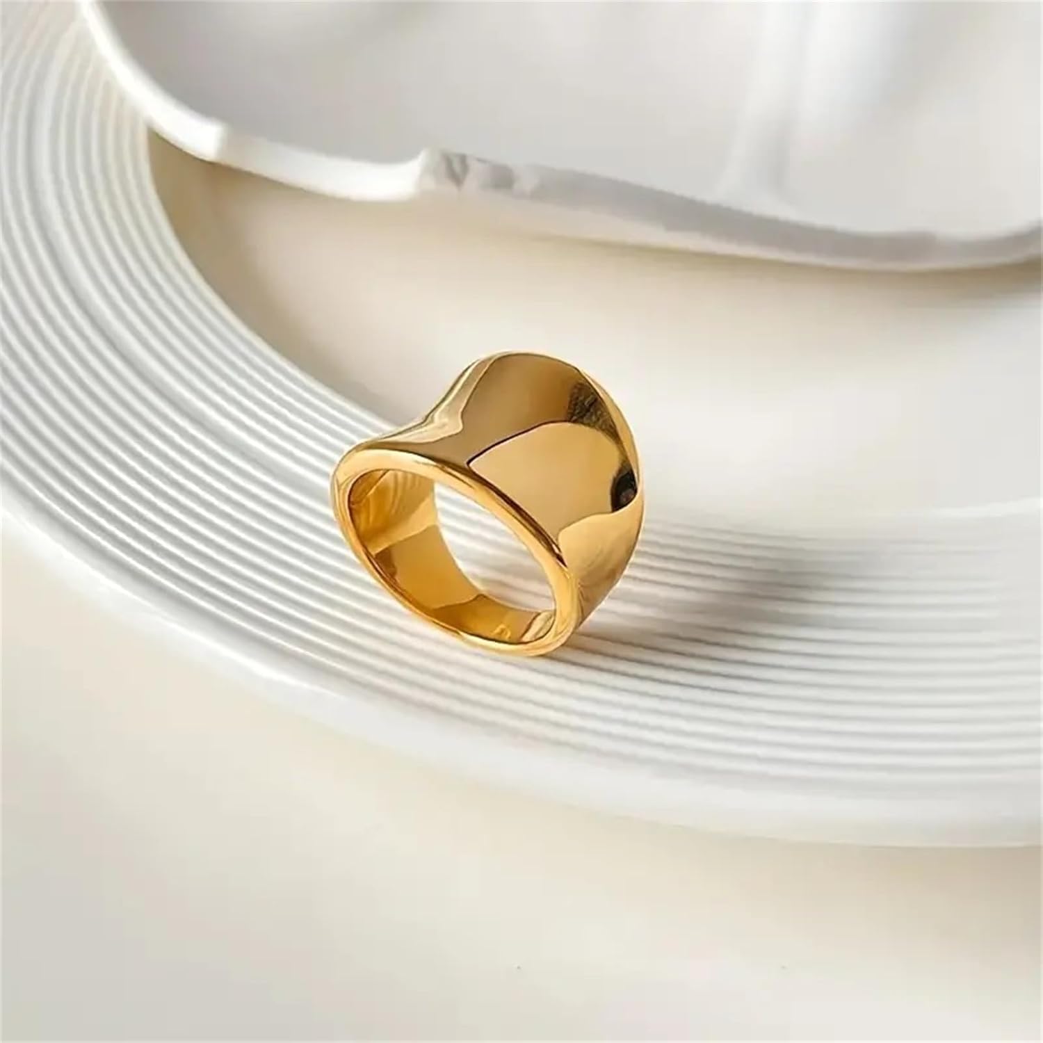 5mm 14K Gold Plated Chunky Ring for Women, Fashion Statement Jewelry, Elegant Stackable Fashion Ring, Minimalist Wide Ring - Image 3