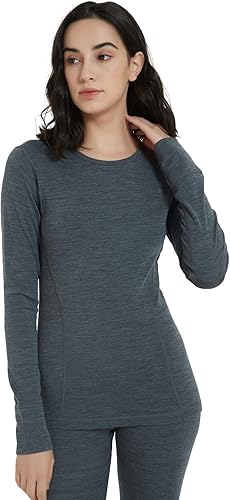 Miniatura 4 de METARINO Camisa térmica de manga larga de lana merina para mujer de peso medio para senderismo caza ciclismo deportes