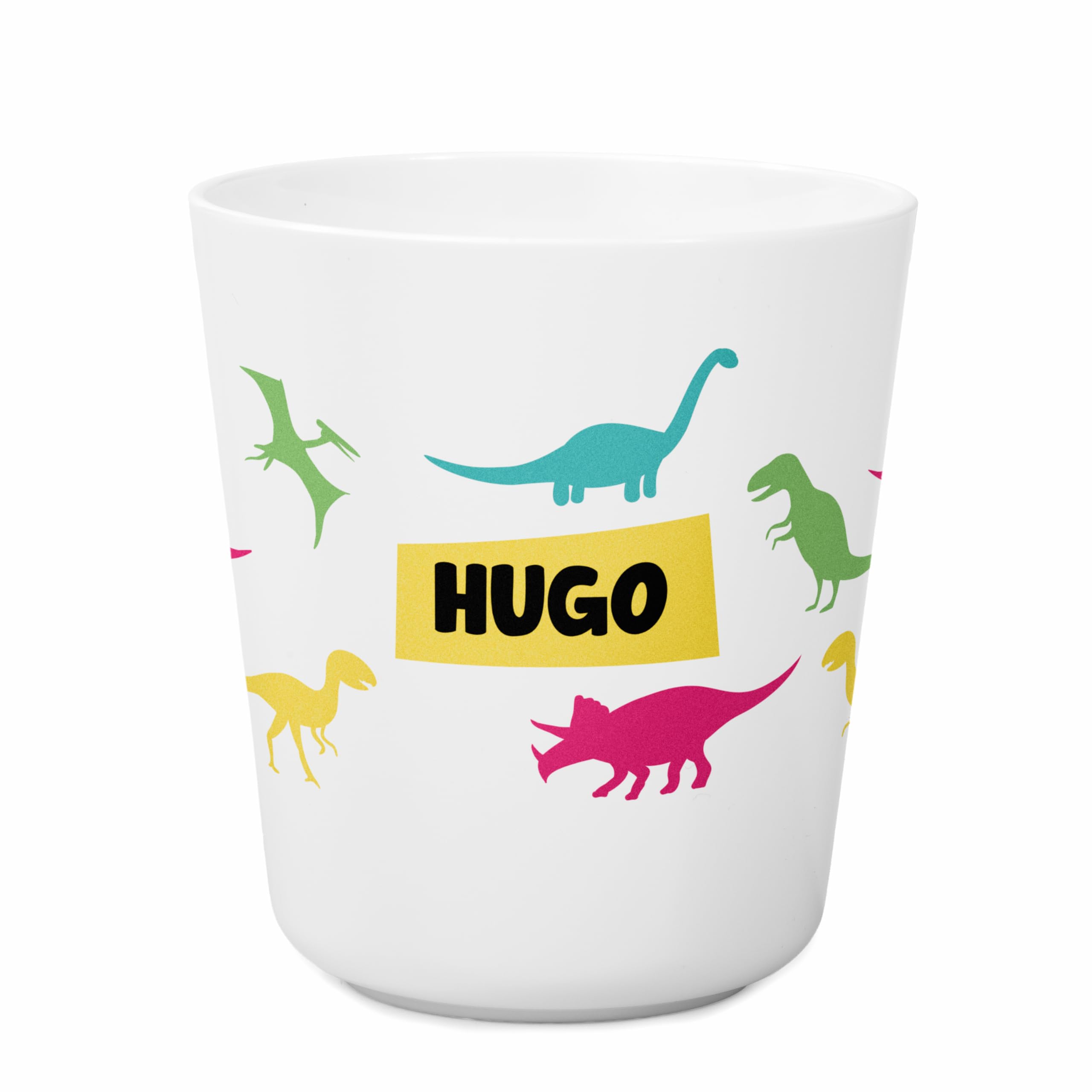 Vaso personalizado para Niños | Vuelta al Cole/Guardería | Vaso Infantil con Nombre | Plástico Irrompible sin BPA | 200 ml (Dinosaurios colores)