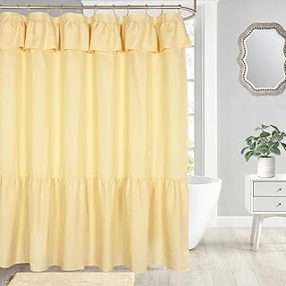 Ruffled Farmhouse Shower Curtain,Yellow Soft Fabric,Country and Chic Style,72x72 in