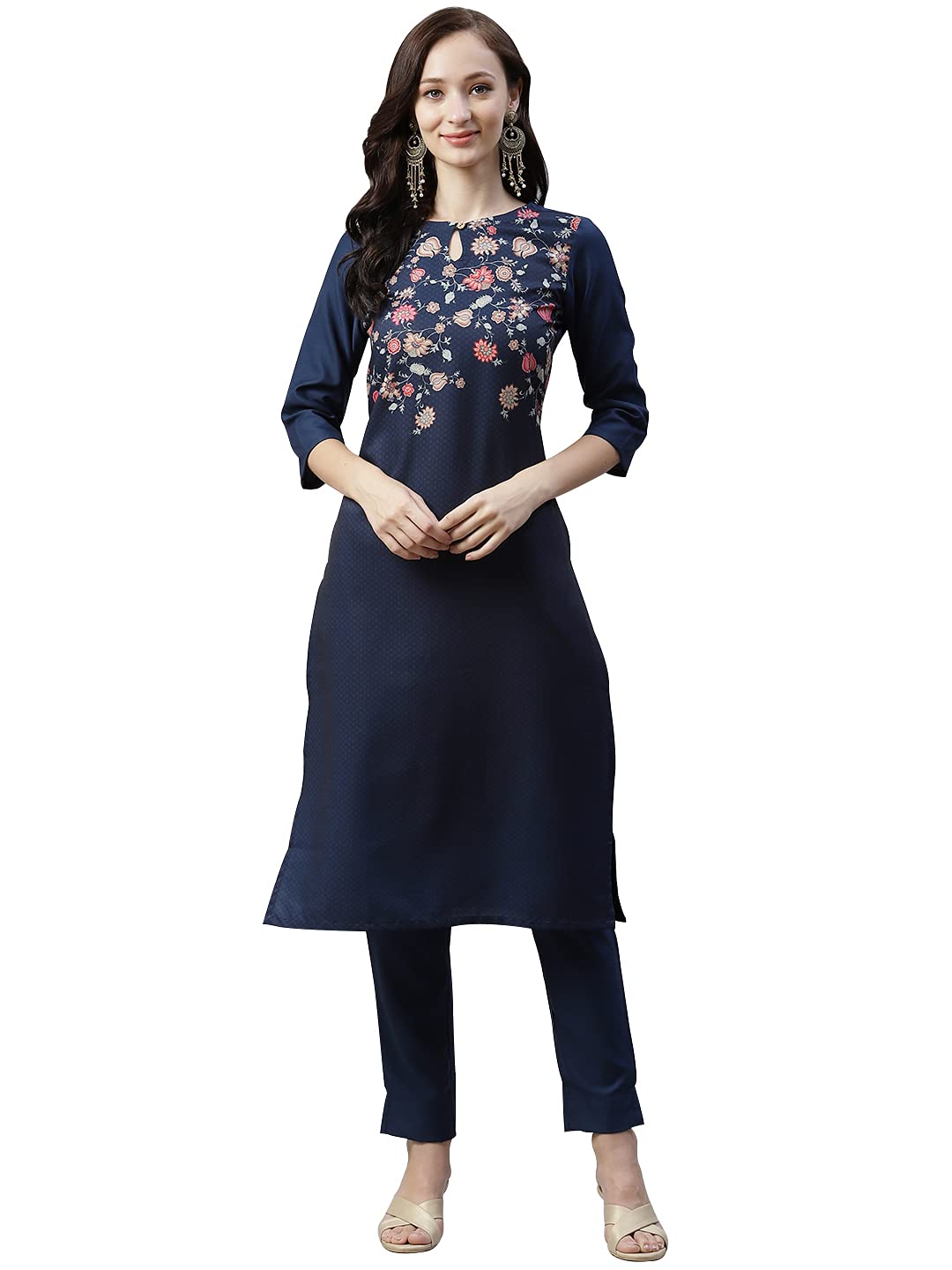 Ziyaa Women's Rayon Regular Kurta (Zikury3509-S_Navy Blue_S)