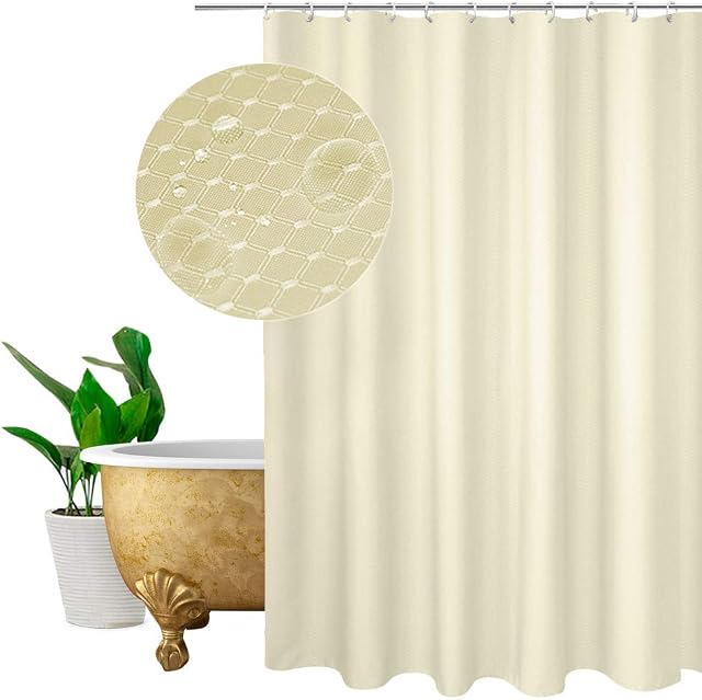 EurCross Shower Curtain Beige, Plain Design Waffle Checked Polyester bathroom Shower Curtain Liner Mildew Resistant Heavy Duty with 12 Hooks, Standard Size 180*180CM