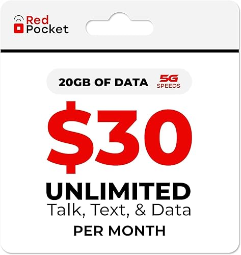 Red Pocket Mobile Plan telefónico con tarjeta SIM gratuita 30mes - 10 GB de alta velocidad 5G y 4G LTE conversaciones y texto ilimitados compatible