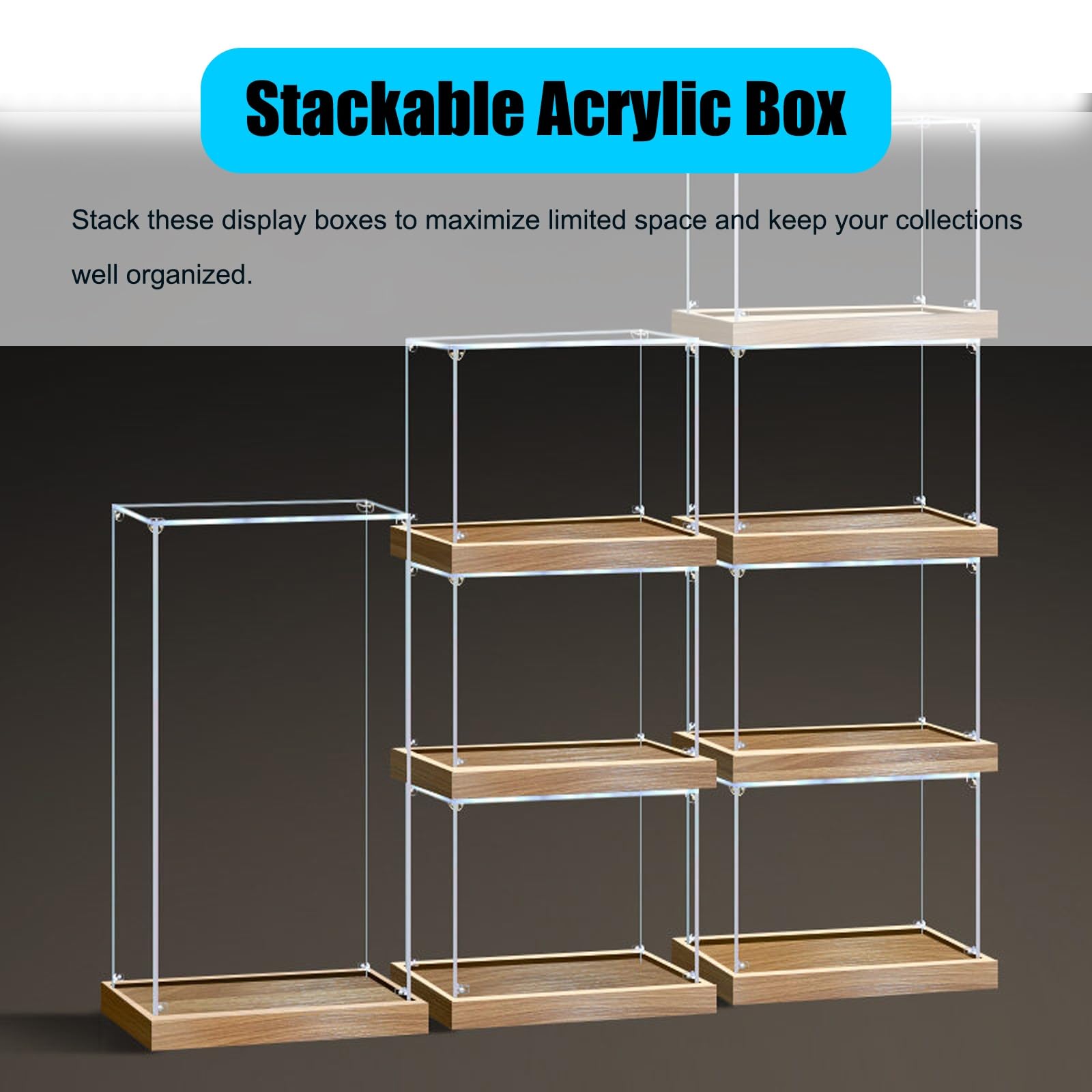 Vitrina metacrilato Caja De Vitrina De Acrílico Transparente 30X30X30 40X40X40 50X50X50 60X60X60cm, Contenedores De Cubos Cuadrados Transparentes Coleccionables(Brown,50x40x50cm/20x16x20)