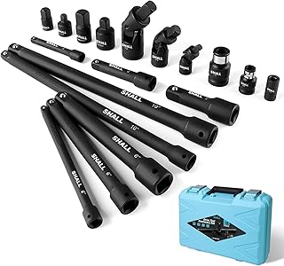 SHALL 18-Piece Drive Tool Accessory Set, Includes Socket Extension Bar, Socket Adapters, Swivel Universal Joints & Impact Coupler, 1/4" 3/8" 1/2" Drive Impact Extension Set
