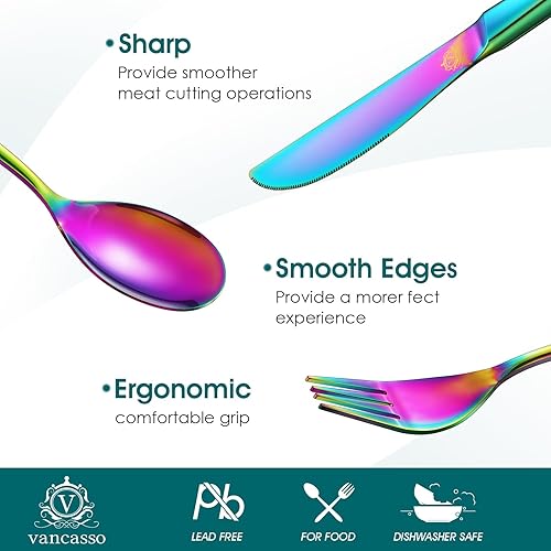 Miniatura 3 de vancasso Cubiertos de acero inoxidable, 24 piezas, juego de cubiertos de acero inoxidable, vajilla de 6 piezas, cuchillo, tenedor, juego de cuchara,