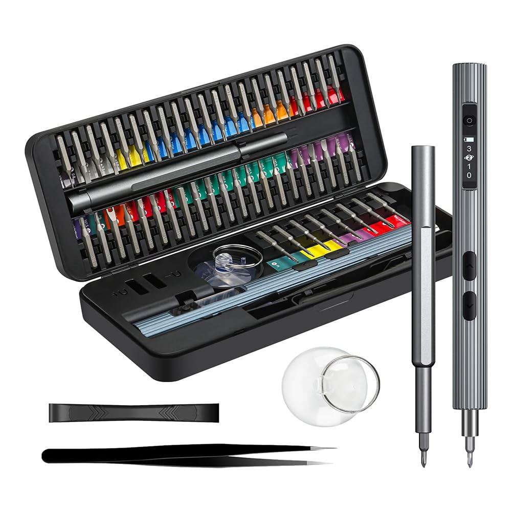 Littimoon Mini Electric Screwdriver,58-in-1 Electric Screwdriver Kit with 48 Magnetic Bits, for Phone Watch Camera Laptop