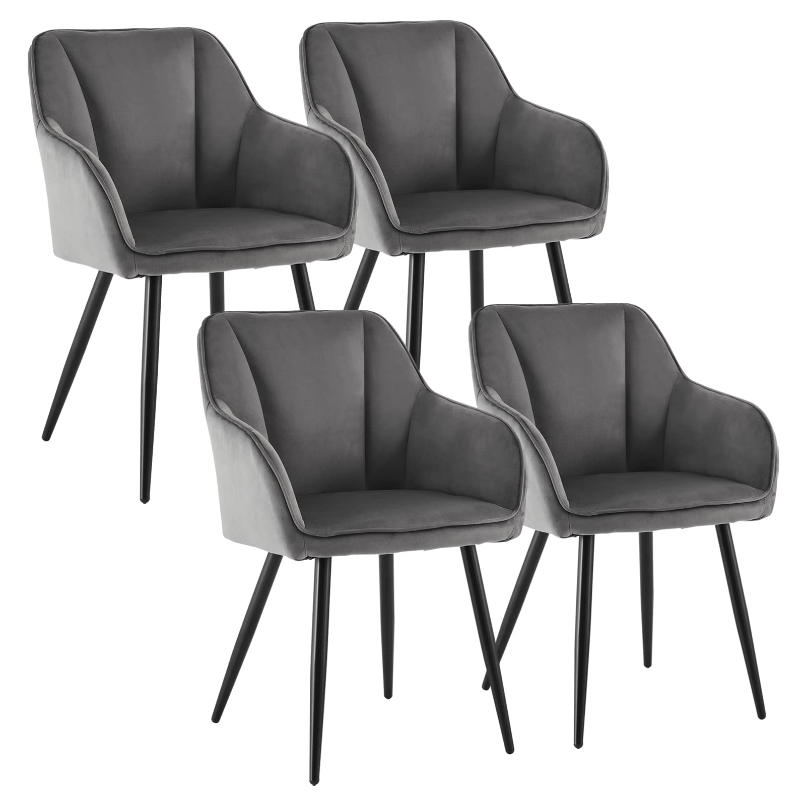 Set di 4 sedie imbottite in velluto grigio con braccioli e gambe in metallo, eleganti poltrone imbottite per soggiorno, camera da letto, casa, ufficio