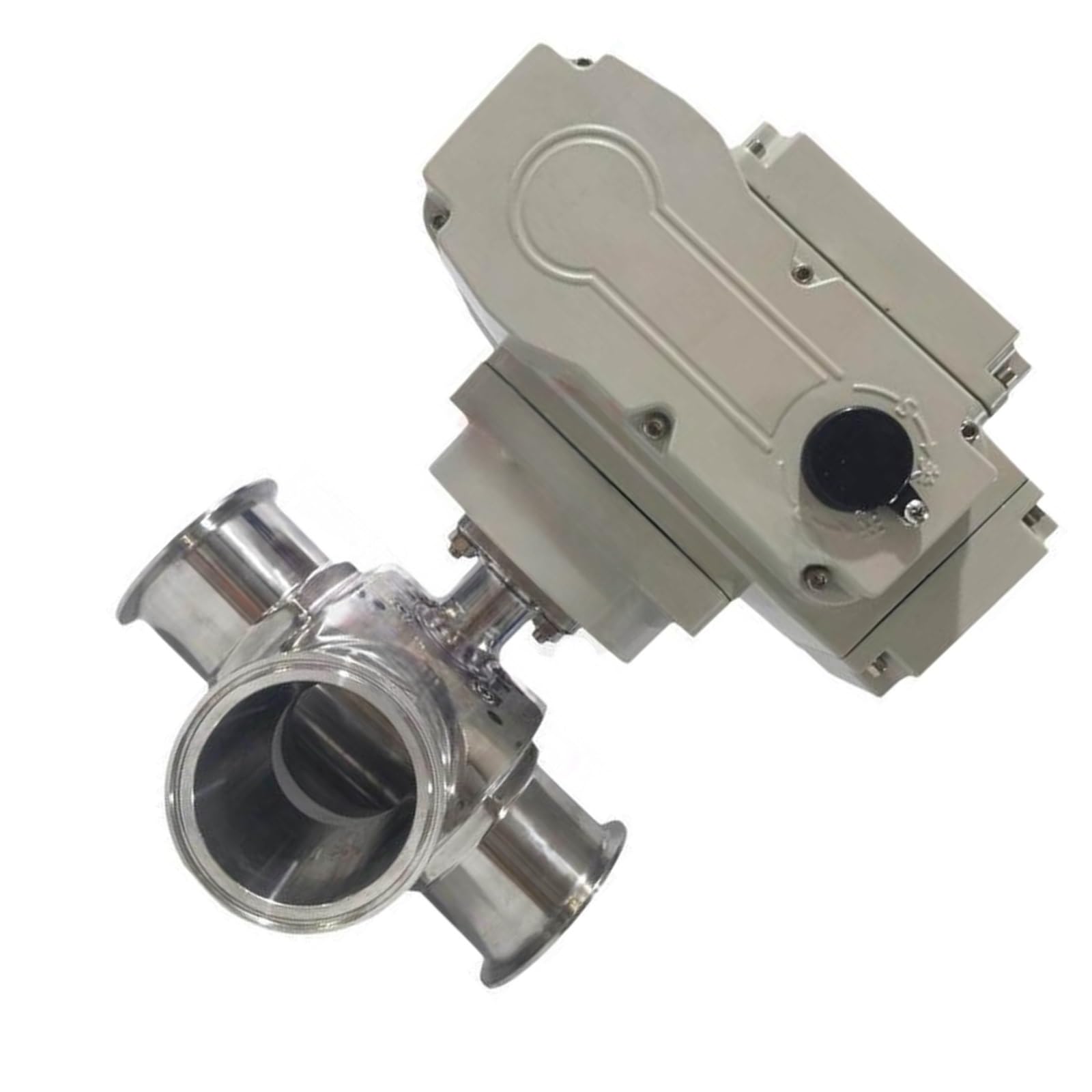 Robinet à tournant sphérique électrique 3 voies inox 304 type L Φ38 pour tube clamp