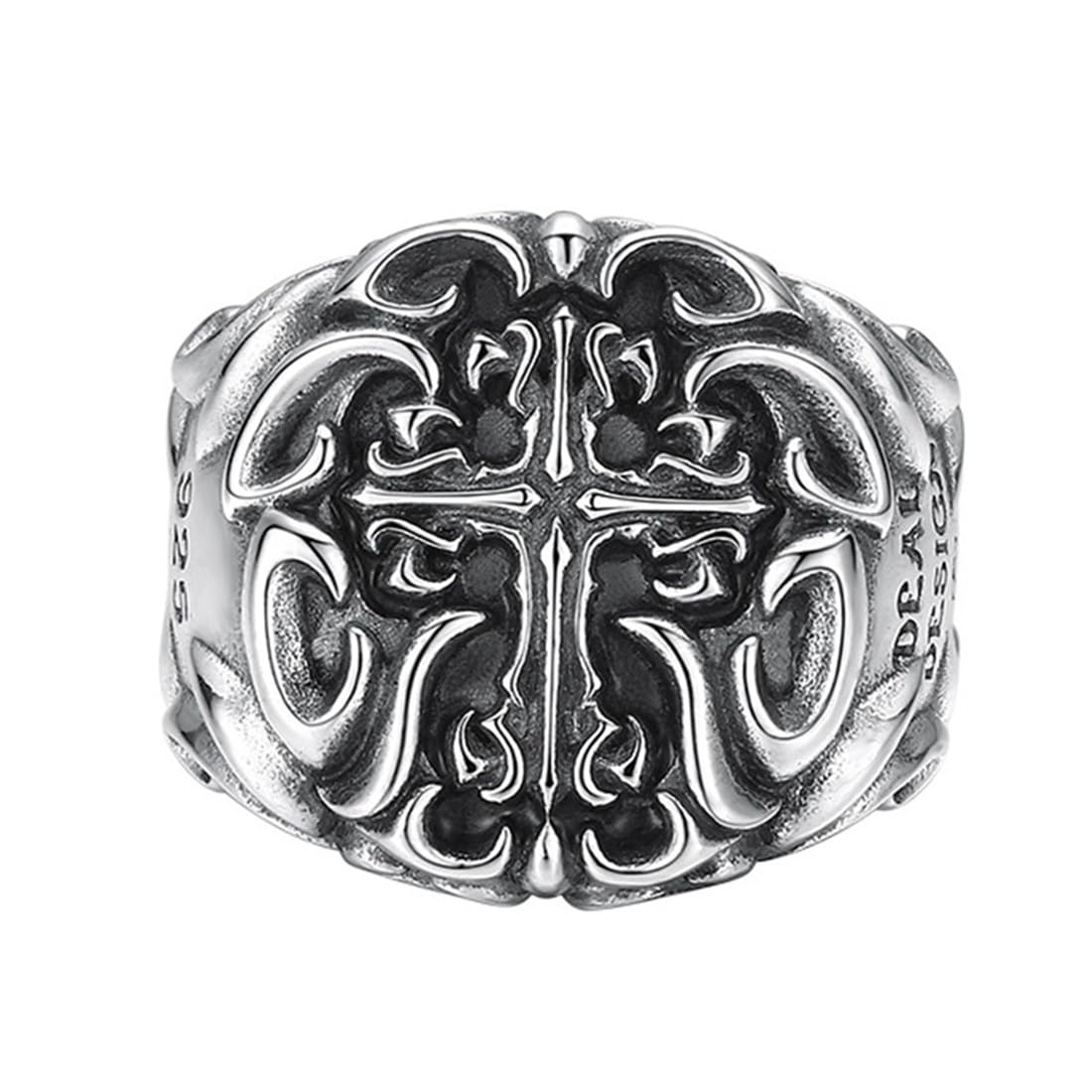 Bague homme en argent sterling avec croix large ajustable