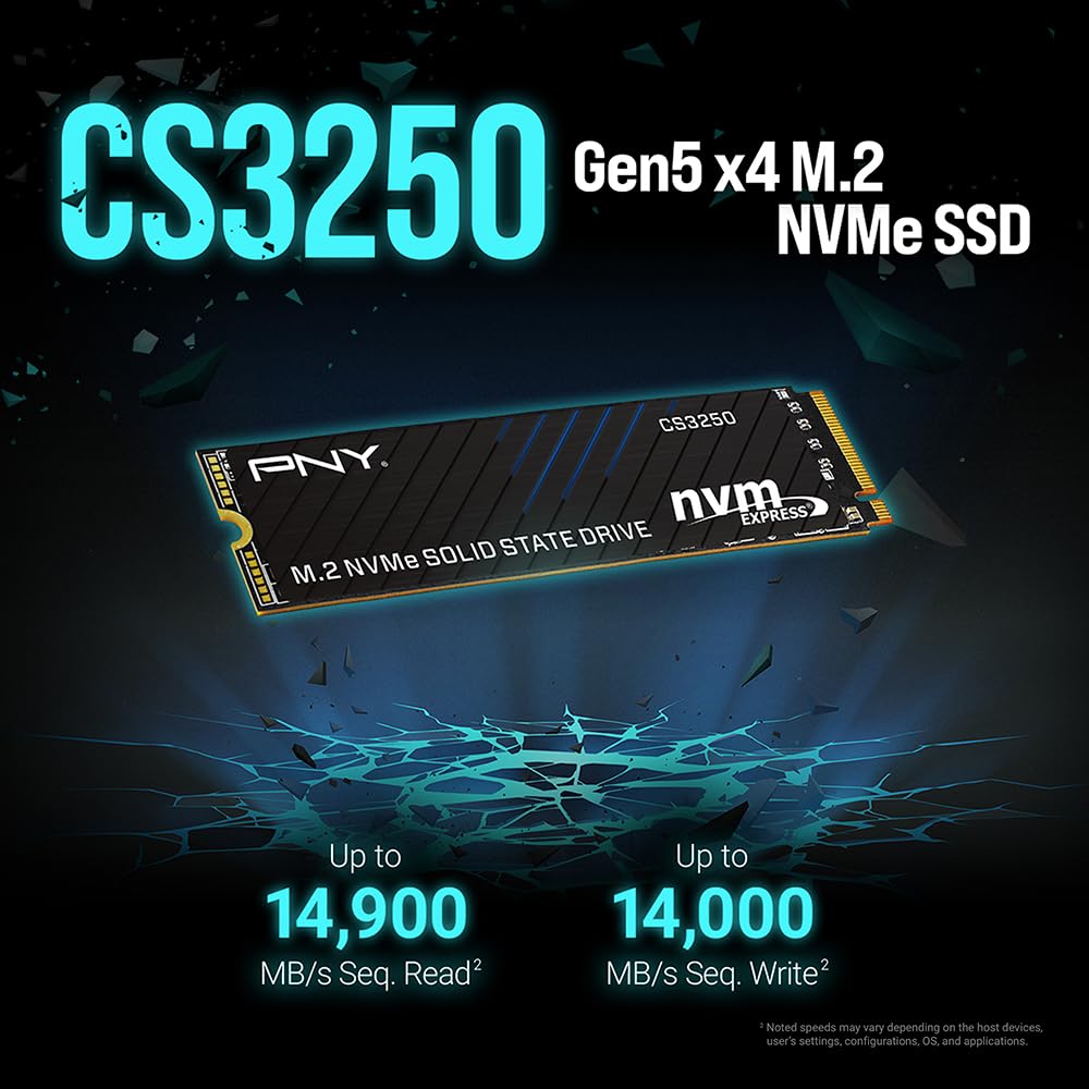 PNY CS3250 2TB Gen5 SSD PCIe NVMe M.2 2280 – Up to 14,900MB/s - AI Application Ready, Ideal for Gaming, Photo/Video Editing, Demanding Workstations - Internal Solid-State Drive M280CS3250-2TB-TB - Detailed View