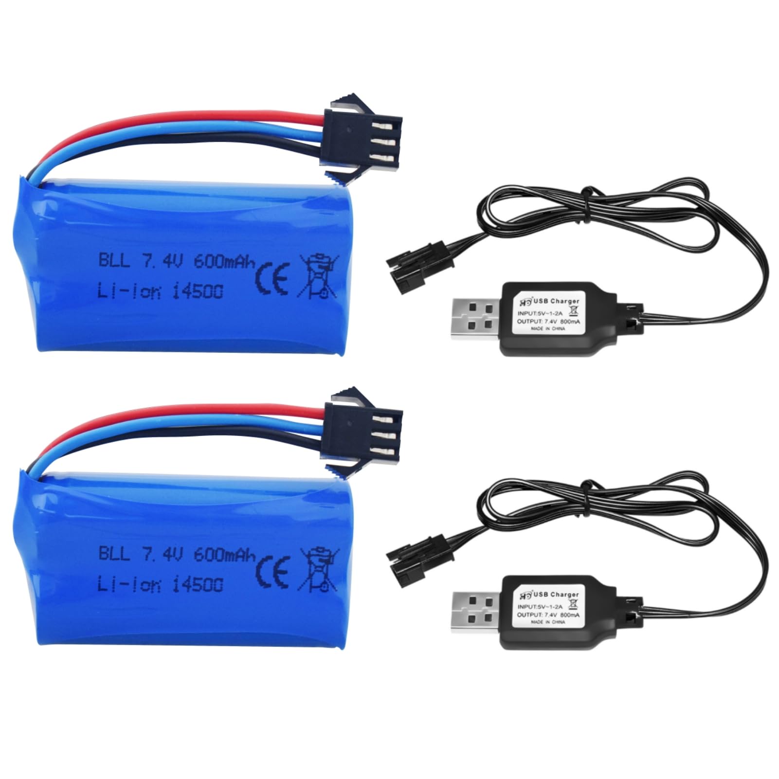 2PCS 7.4V 600mah 2S SM-3P Plug Li-ion Battery with USB Charging Cable for DE82 TK3086B G20601 RC Toys RC Car TK-3082B Stunt Flip Car Battery