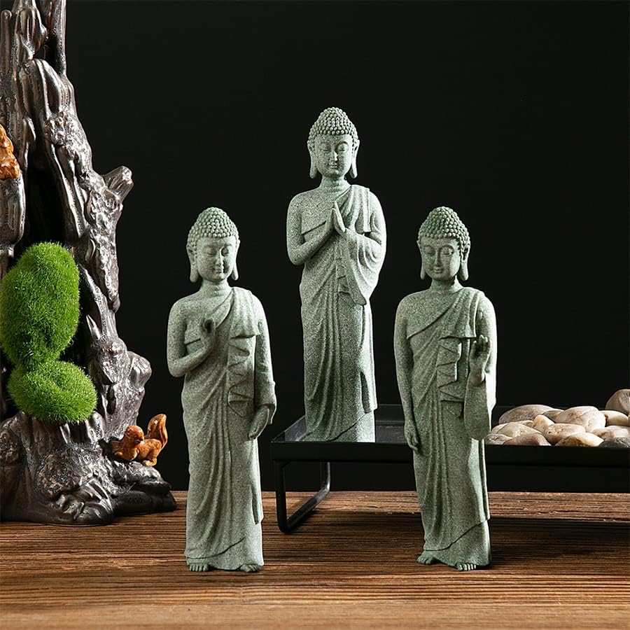 Miniatura 6 de Estatua de Buda Mini Buda, piedra arenisca natural, hecha a mano para jardín zen, peces, acuario, yoga, bonsái, micropaisaje, espiritual, Fengshui,