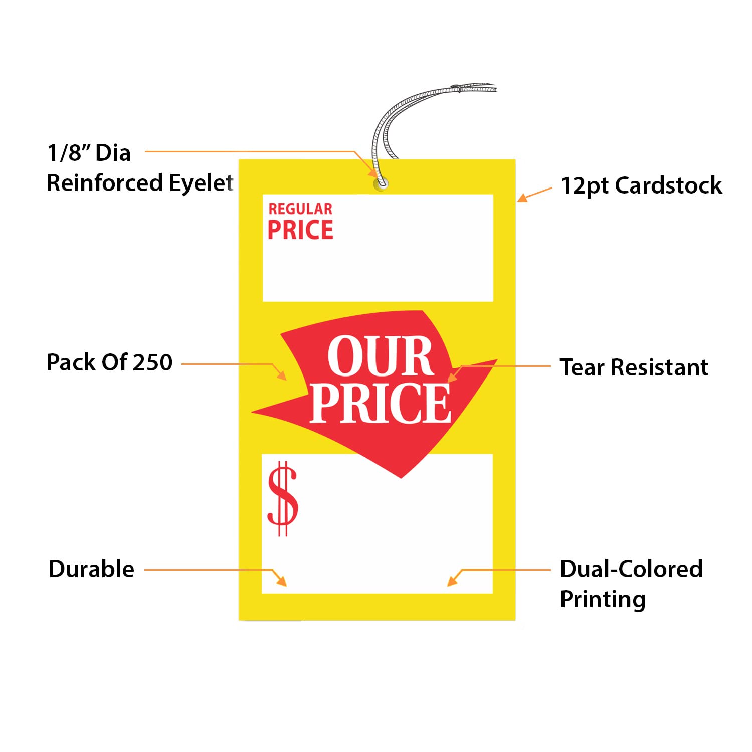 SmartSign Pack of 250 Regular and Special Price Tags with Strings | 3.25" x 5", 12 pt Cardstock, Write-On
