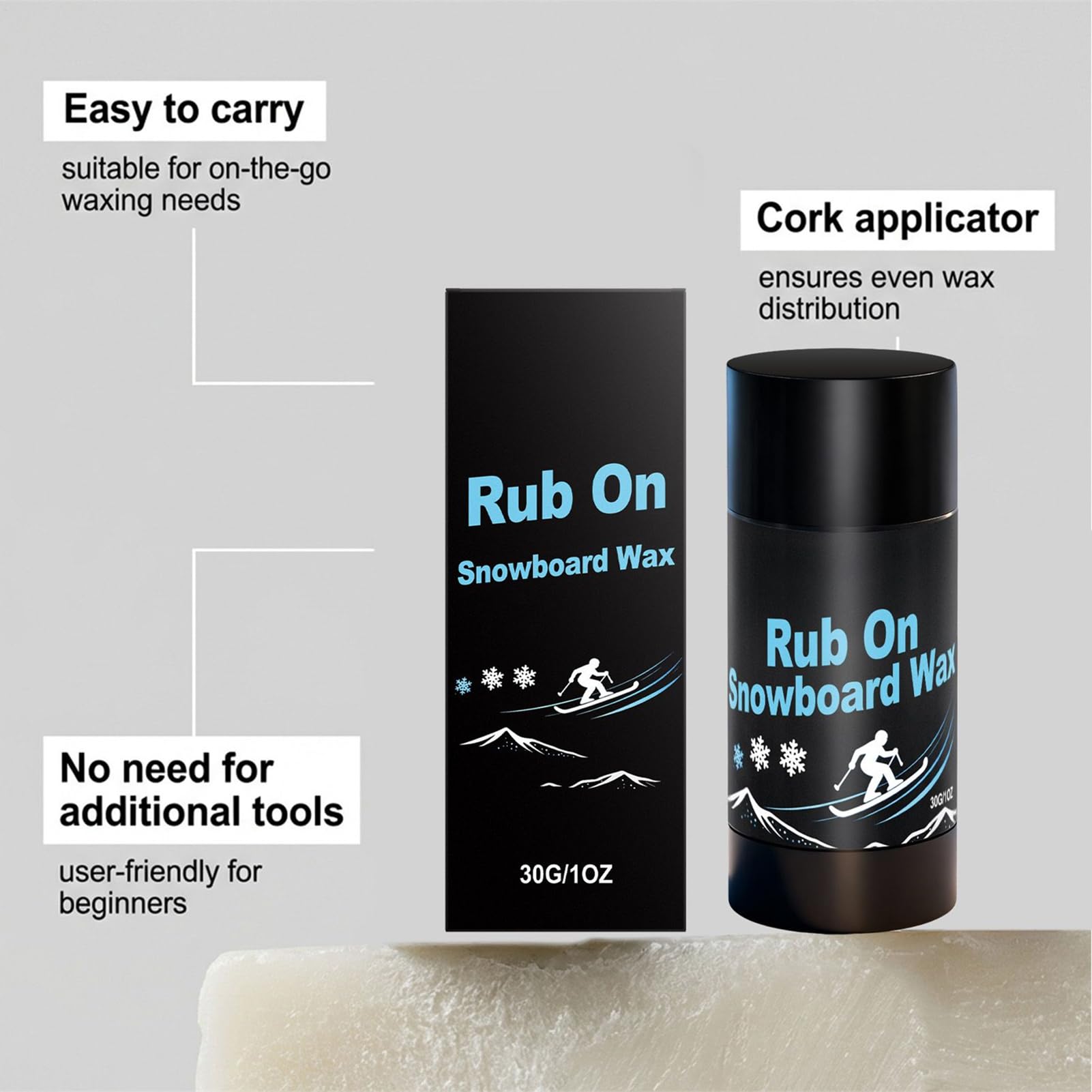 Genérico Ski Wax - Quick Speed Bar For Snow Performance | Solid Wax Formula with Smooth Rub On Action, Portable Waxing Accessory For Snowboard Skiing Cross Country Indoor Outdoor Use